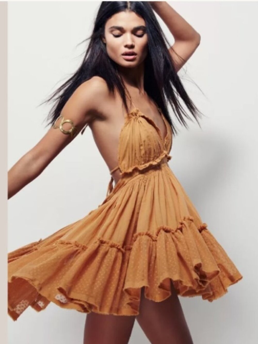Free People 100 Degree Gold Yellow Orange Orange Halter Mini Dress